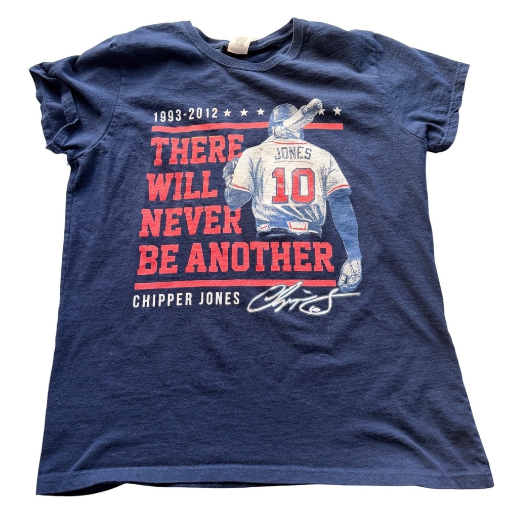 Chipper Jones Atlanta‎ Braves Womens T-Shirt Tee L Navy Blue Cotton Sporty MLB